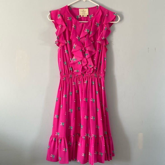 Kate Spade silk hummingbird dress size 2 hot pink - Picture 4 of 15